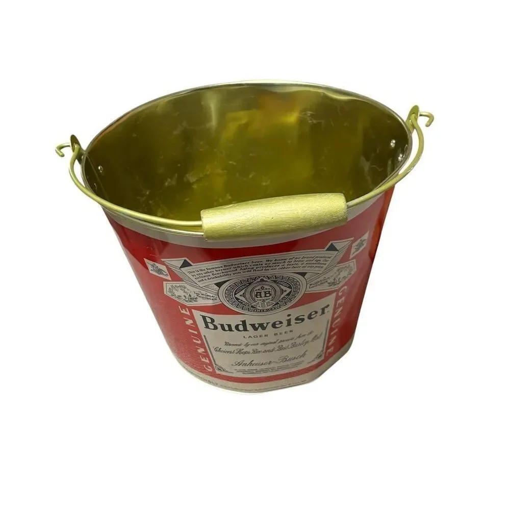 Budweiser Red Metal Ice Bucket with Handle‎ Breweriana Cooler